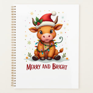 Cute Highland Baby Cow Christmas Lights Merry & Br Planner
