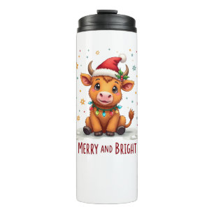 Cute Highland Baby Cow Christmas Lights Merry & Br Thermal Tumbler