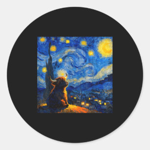 Cute Highland Baby Cow Graphic Van Gogh Style Star Classic Round Sticker