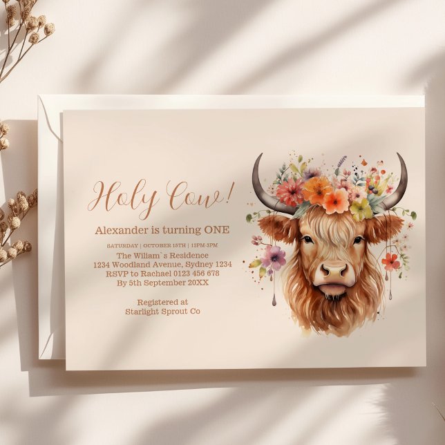 Cute Highland Cow 1st Birthday Invitation (Creator Uploaded)
