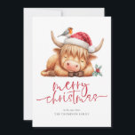Cute Highland Cow 2026 Calendar Merry Christmas Holiday Card<br><div class="desc">Cute Highland Cow Name 2026 Calendar Merry Christmas. Available digitally and printed. Festive cuteness for your holiday wishes, with this fun design with a sweet highland cow in his Santa hat. Merry Christmas is in a set modern script and easily personalise your greeting and name beneath. A handy 2026 calendar...</div>
