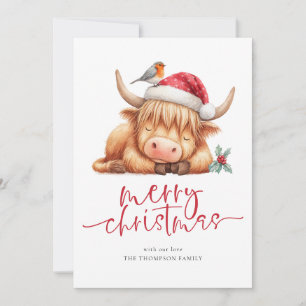 Cute Highland Cow 2026 Calendar Merry Christmas Holiday Card