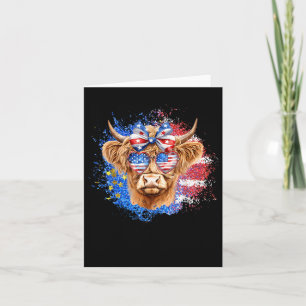 Cute Highland Cow 4th Of July Usa Flag Patriotic C Card