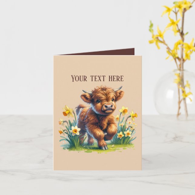Cute Highland cow add message Card (Yellow Flower)