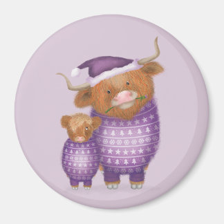 Cute Highland cow and calf Christmas magnet