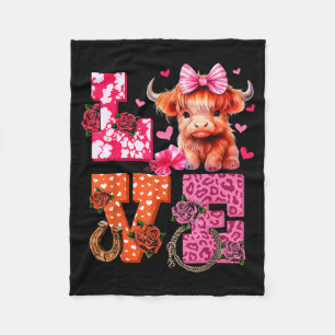 Cute Highland Cow And Nk Heart Valentines Day Love Fleece Blanket