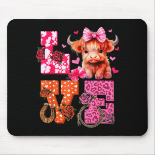 Cute Highland Cow And Nk Heart Valentines Day Love Mouse Pad