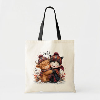 Cute Highland Cow and Vampire Halloween Watercolor Tote Bag