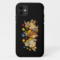 Cute Highland Cow Autism Awareness Puzzle Piece