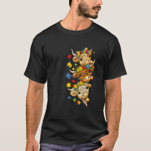 Cute Highland Cow Autism Awareness Puzzle Piece T-Shirt