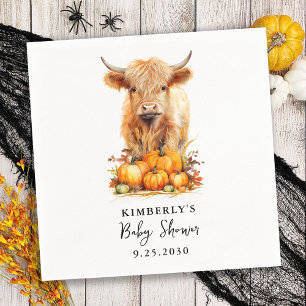 Cute Highland Cow Autumn Pumpkins Baby Shower Napkin