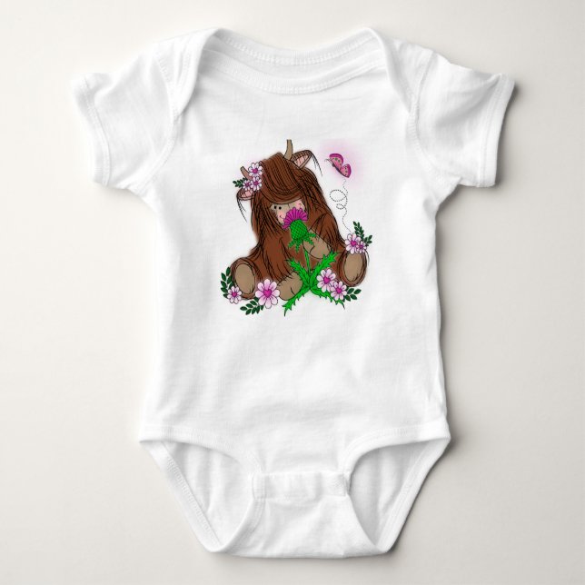 Cute Highland Cow  Baby Bodysuit (Front)