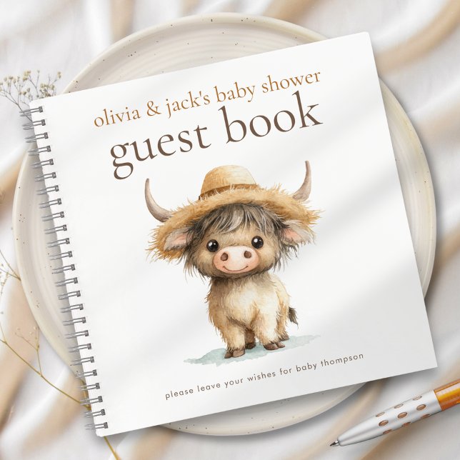 Cute Highland Cow Baby Shower Guest Book (Creator Uploaded)