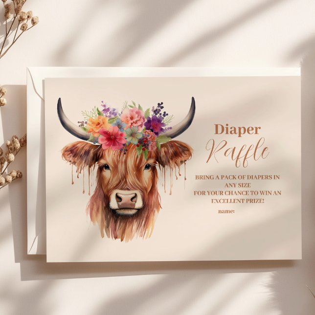 Cute Highland Cow Baby Shower Raffle Diapper Enclosure Card (Creator Uploaded)