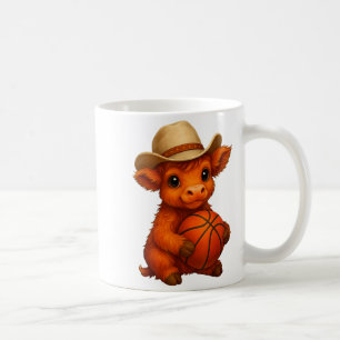 Cute highland cow basketball calf sports lover coffee mug