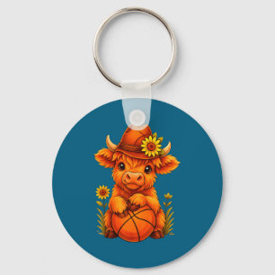 Cute highland cow basketball calf sports lover key ring