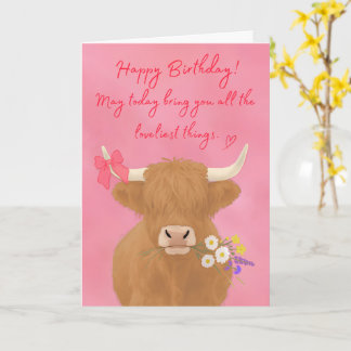 Cute Highland Cow Birthday Card