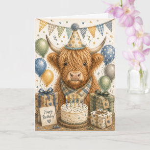 Cute Highland Cow Birthday Party Card