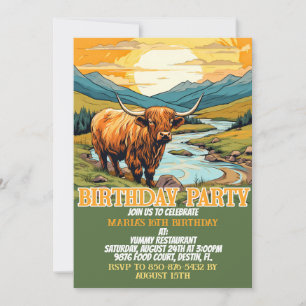 Cute Highland Cow Birthday Party Invitations