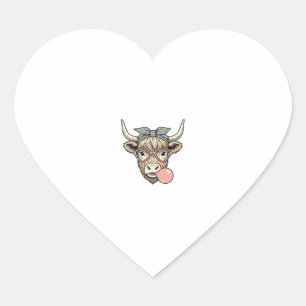 Cute Highland Cow Bubble Gum Vintage Vector Design Heart Sticker