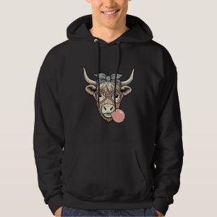 Cute Highland Cow Bubble Gum Vintage Vector Design Hoodie