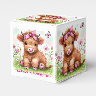 Cute Highland Cow Butterfly Girl Birthday Party Favour Box