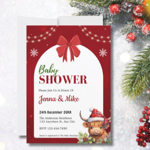 Cute Highland Cow Calf Christmas Baby Shower Invitation