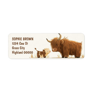 Cute Highland Cow& Calf Farm Animal Return Address Label