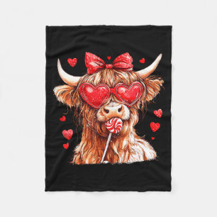 Cute Highland Cow Candy Cane Heart Valentines Day  Fleece Blanket