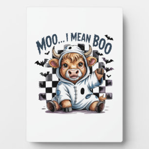 Cute Highland Cow Checkered Halloween Te Plaque