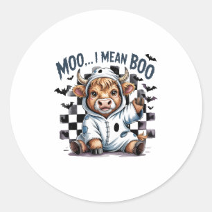 Cute Highland Cow Chequered Halloween Te Classic Round Sticker