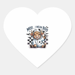 Cute Highland Cow Chequered Halloween Te Heart Sticker