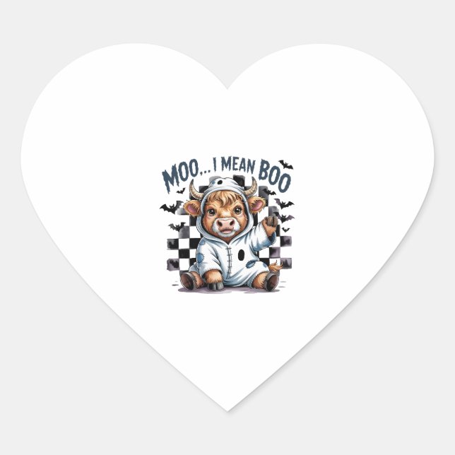 Cute Highland Cow Chequered Halloween Te Heart Sticker (Front)