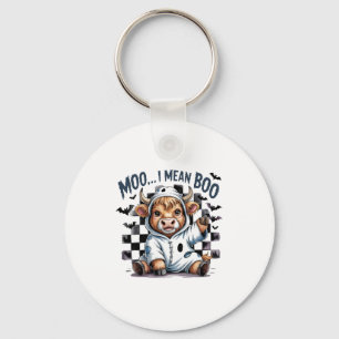 Cute Highland Cow Chequered Halloween Te Key Ring