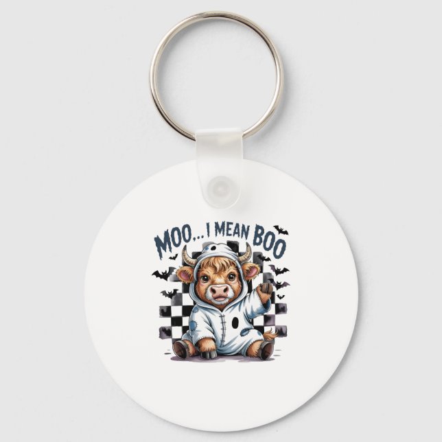 Cute Highland Cow Chequered Halloween Te Key Ring (Front)