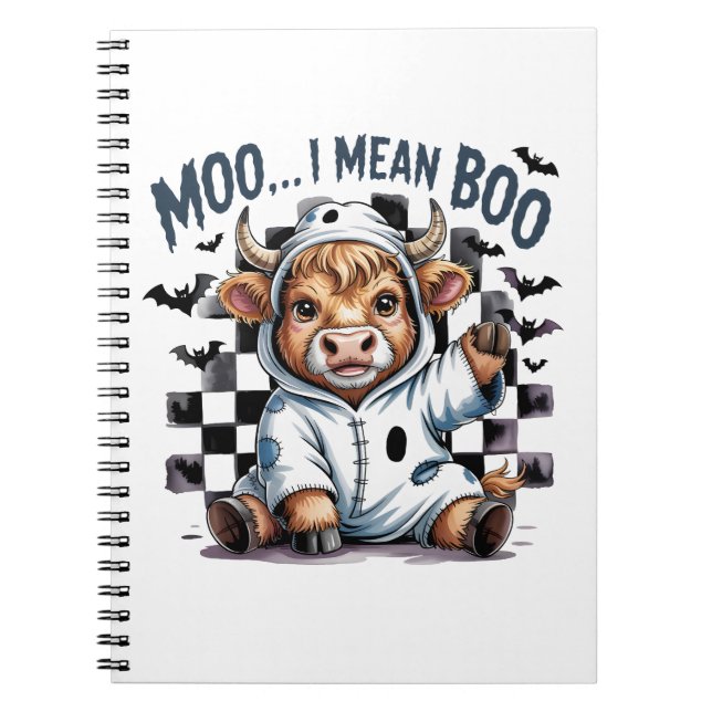 Cute Highland Cow Chequered Halloween Te Notebook (Front)