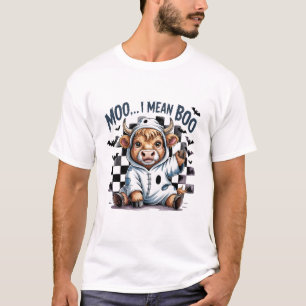 Cute Highland Cow Chequered Halloween Te T-Shirt