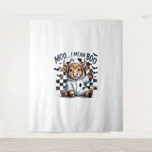 Cute Highland Cow Chequered Halloween Te Tapestry