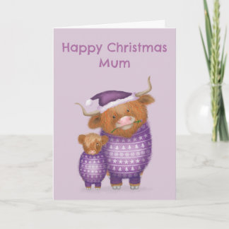 Cute Highland cow Christmas card for mom