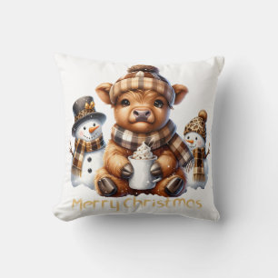 Cute Highland Cow Christmas Cushion