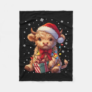 Cute Highland Cow Christmas Highland Cow Xmas Sant Fleece Blanket