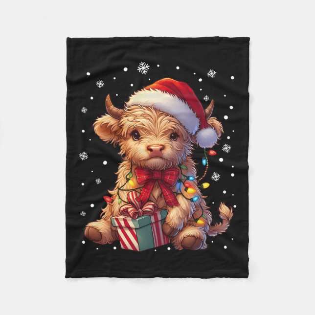 Cute Highland Cow Christmas Highland Cow Xmas Sant Fleece Blanket (Front)