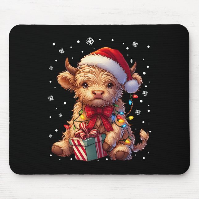 Cute Highland Cow Christmas Highland Cow Xmas Sant Mouse Pad (Front)