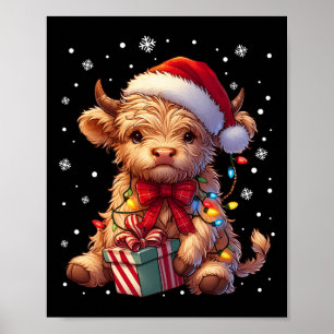 Cute Highland Cow Christmas Highland Cow Xmas Sant Poster