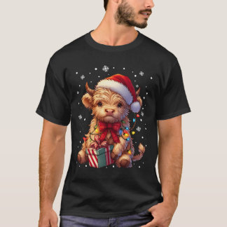 Cute Highland Cow Christmas Highland Cow Xmas Sant T-Shirt