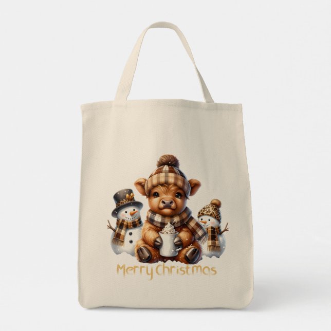 Cute Highland Cow Christmas Hoodie  Tote Bag (Back)