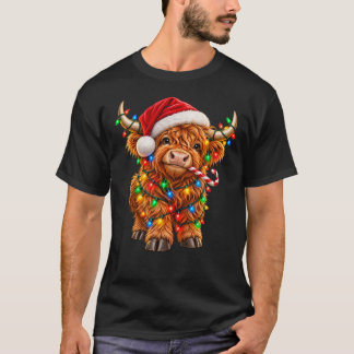 Cute Highland Cow Christmas Lights – Christmas Cow T-Shirt