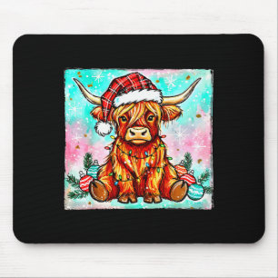 Cute Highland Cow Christmas Lights Merry Xmas Cows Mouse Pad