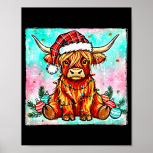 Cute Highland Cow Christmas Lights Merry Xmas Cows Poster