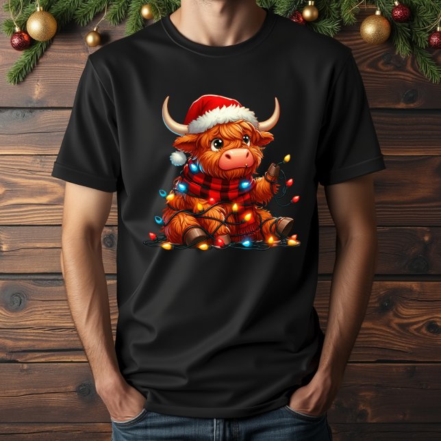 cute highland cow christmas lights T-Shirt (Creator Uploaded)